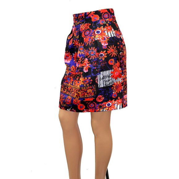 DESIGUAL FLOWER Power Vibrant Artsy Logo print Mini Skirt With Pockets 40 - Picture 3 of 10